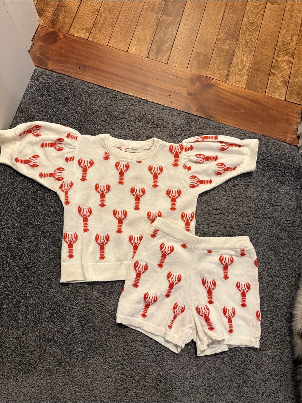 Kids White & Red Lobster Knit Matching Set